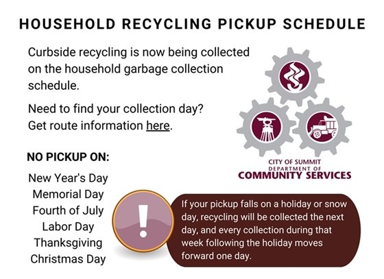 maroon and white graphic with information on holiday recycling collection schedule