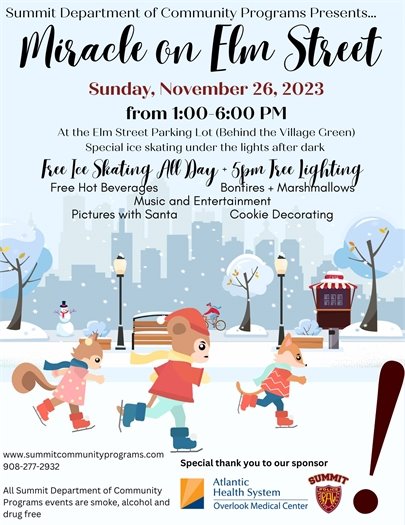 colorful flyer with information on miracle on elm street event