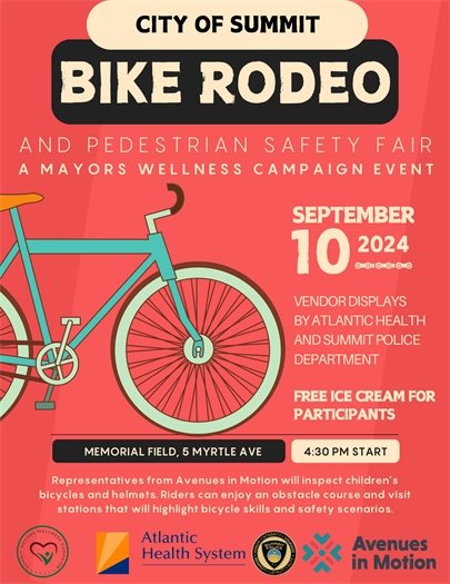 red and teal flyer with information on bike rodeo event