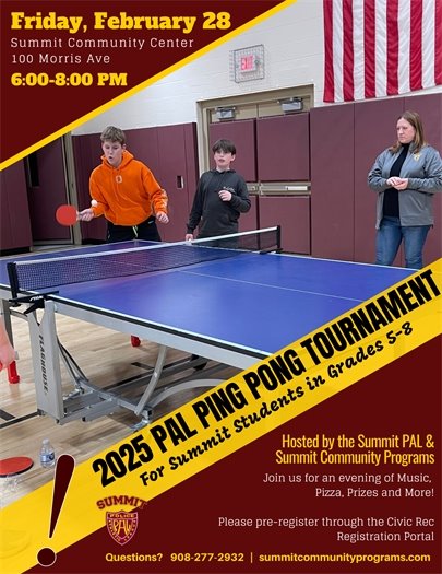 maroon and gold flyer with information on ping pong tournament