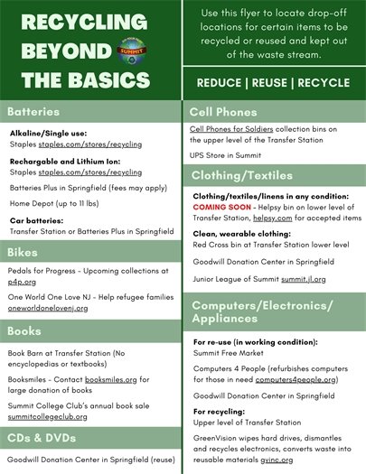 green and white flyer with recycling information