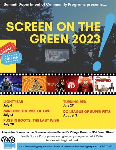 flyer with information on screen on the green movie series