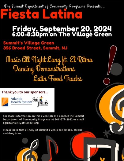 black, red, and orange flyer with information on fiesta latina event