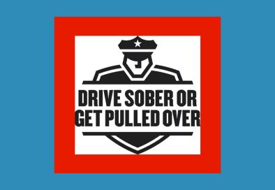 blue and red graphic with drive sober or get pulled over logo in the center