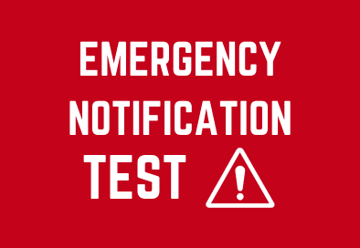 red graphic with white text that reads emergency notification test