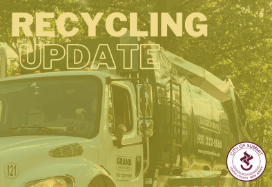 recycling update graphic with image of recycling truck in background