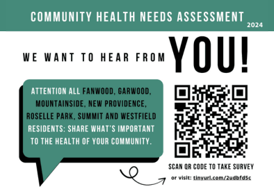 green and white flyer with information on community health survey
