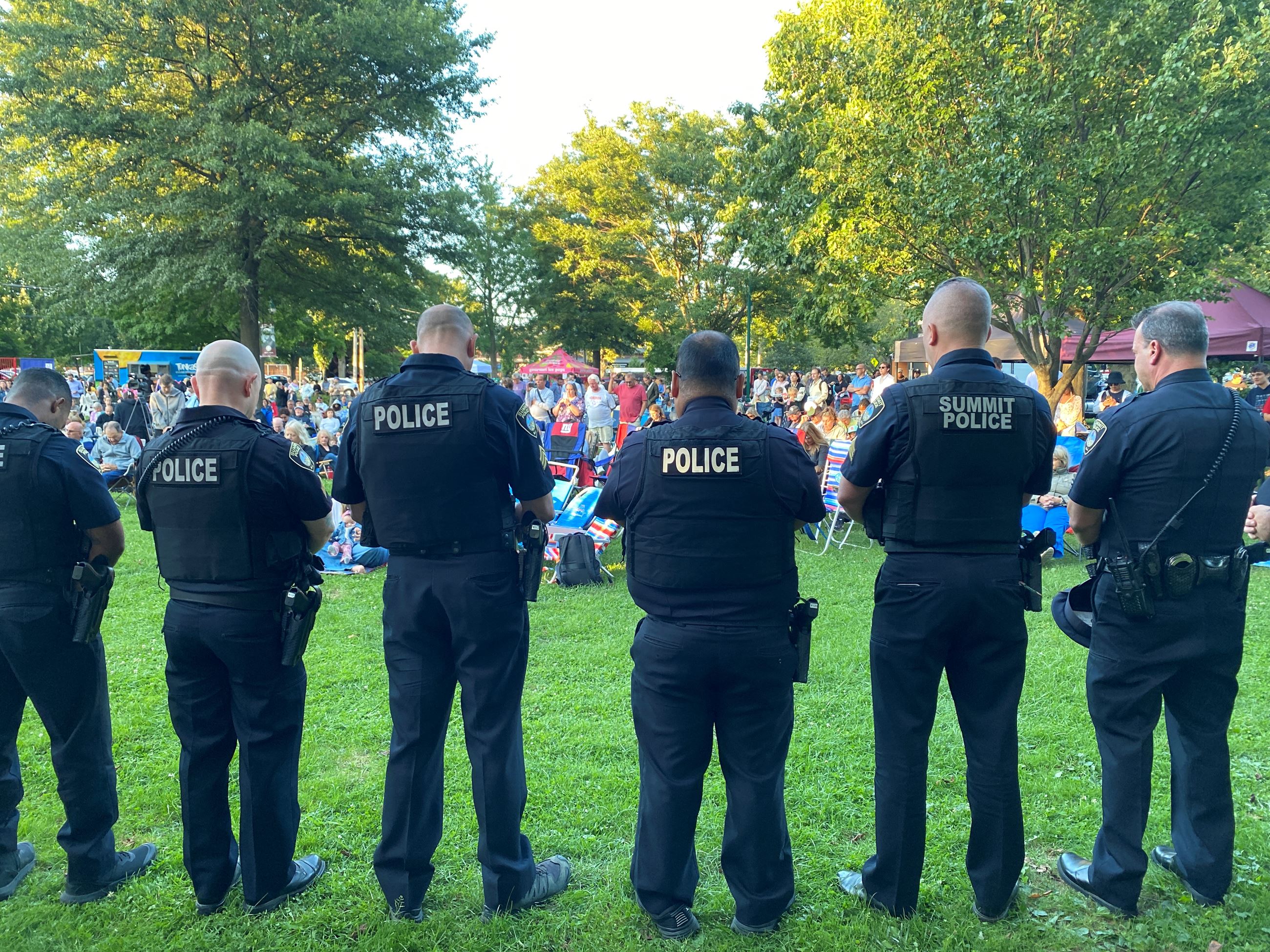 police officers facing crowd