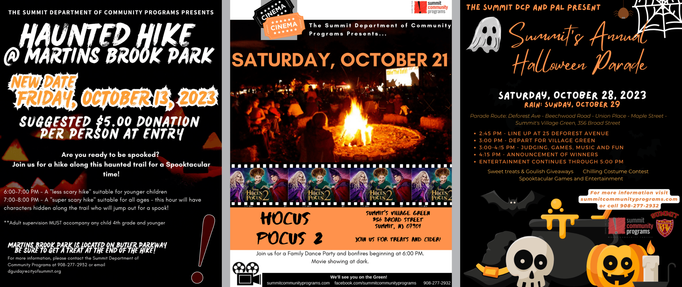 graphic with three halloween event flyers