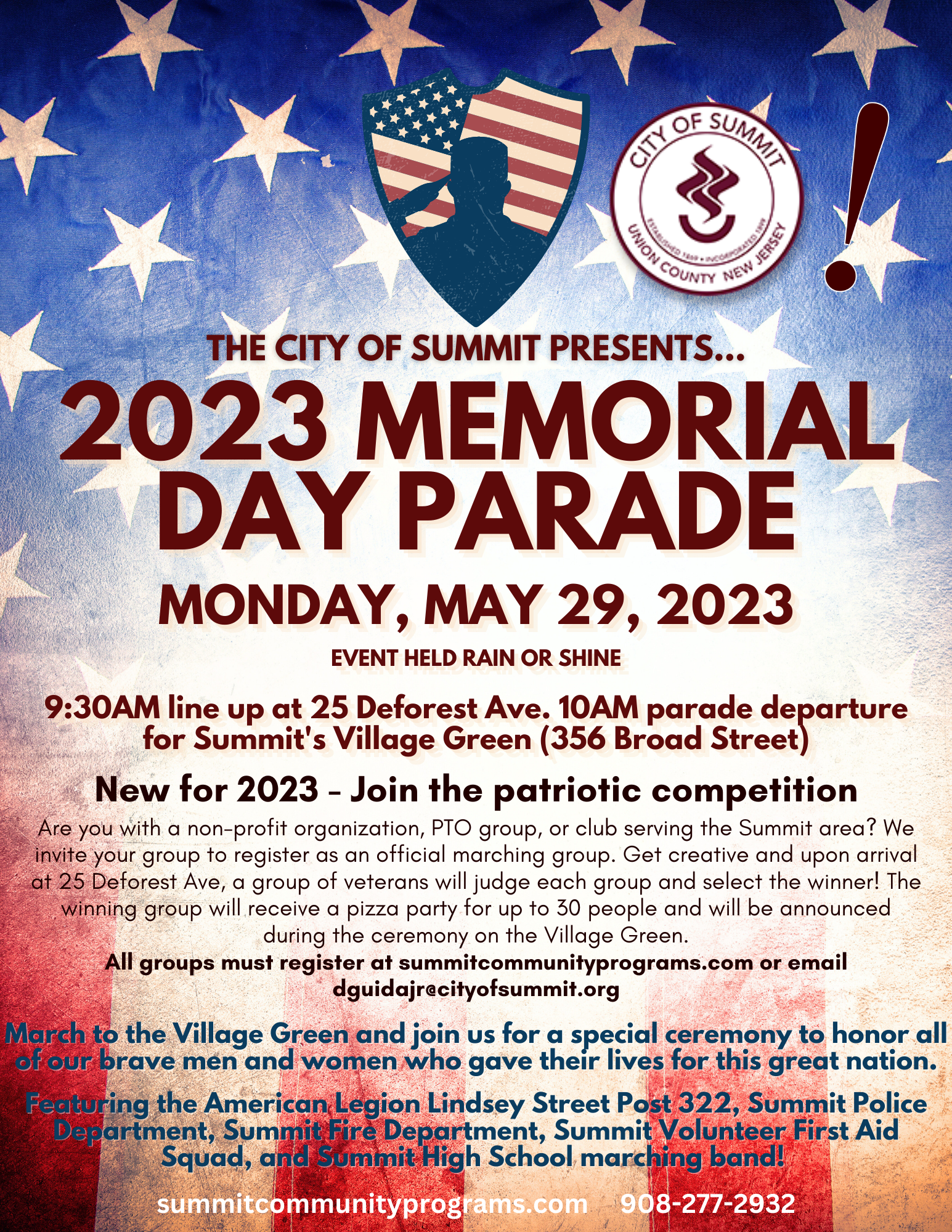 flyer with information on memorial day parade